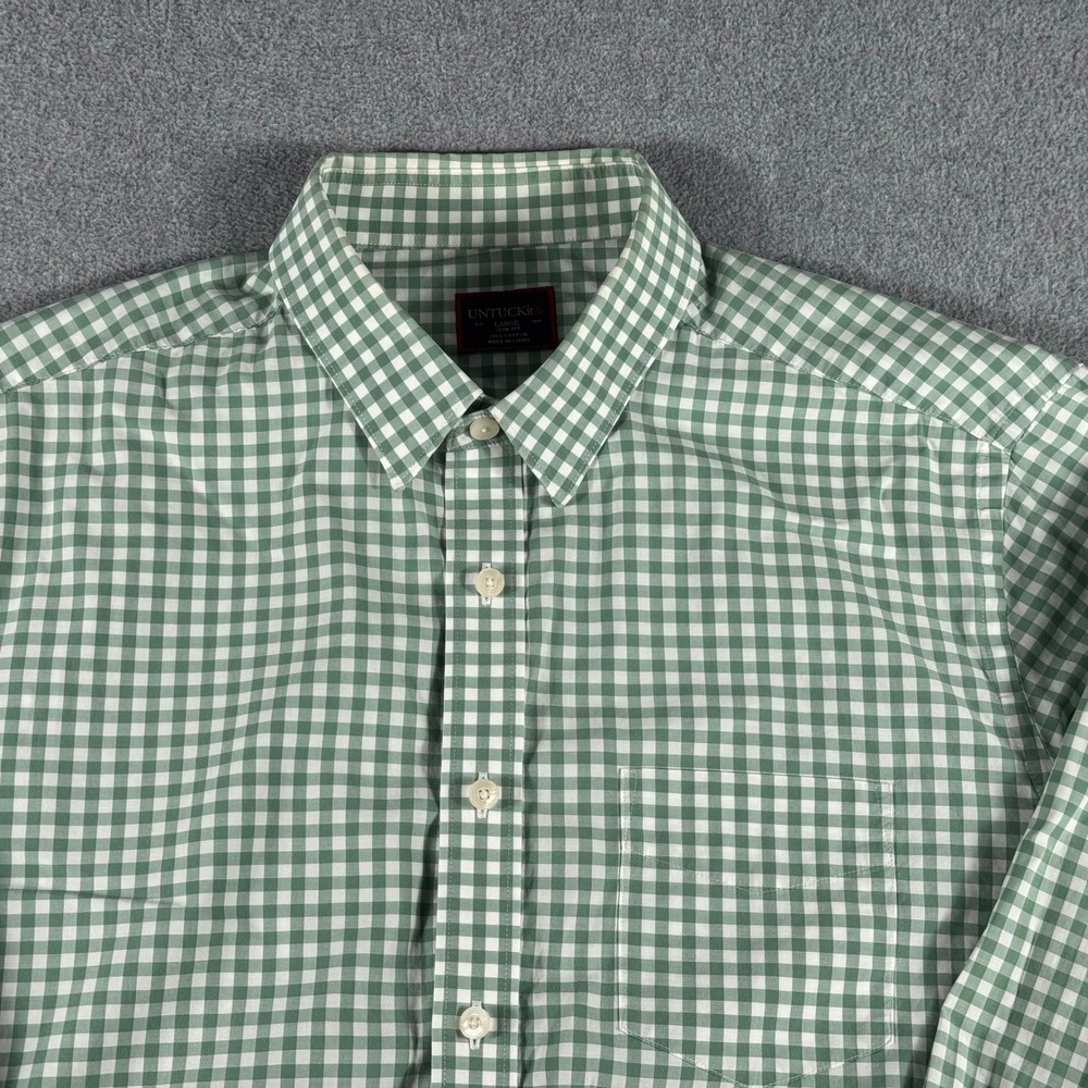 UNTUCKit Button Down Shirt Mens L Green Gingham Slim Fit 100% Cotton